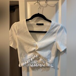 SHEIN Cream Tassel Crop Top